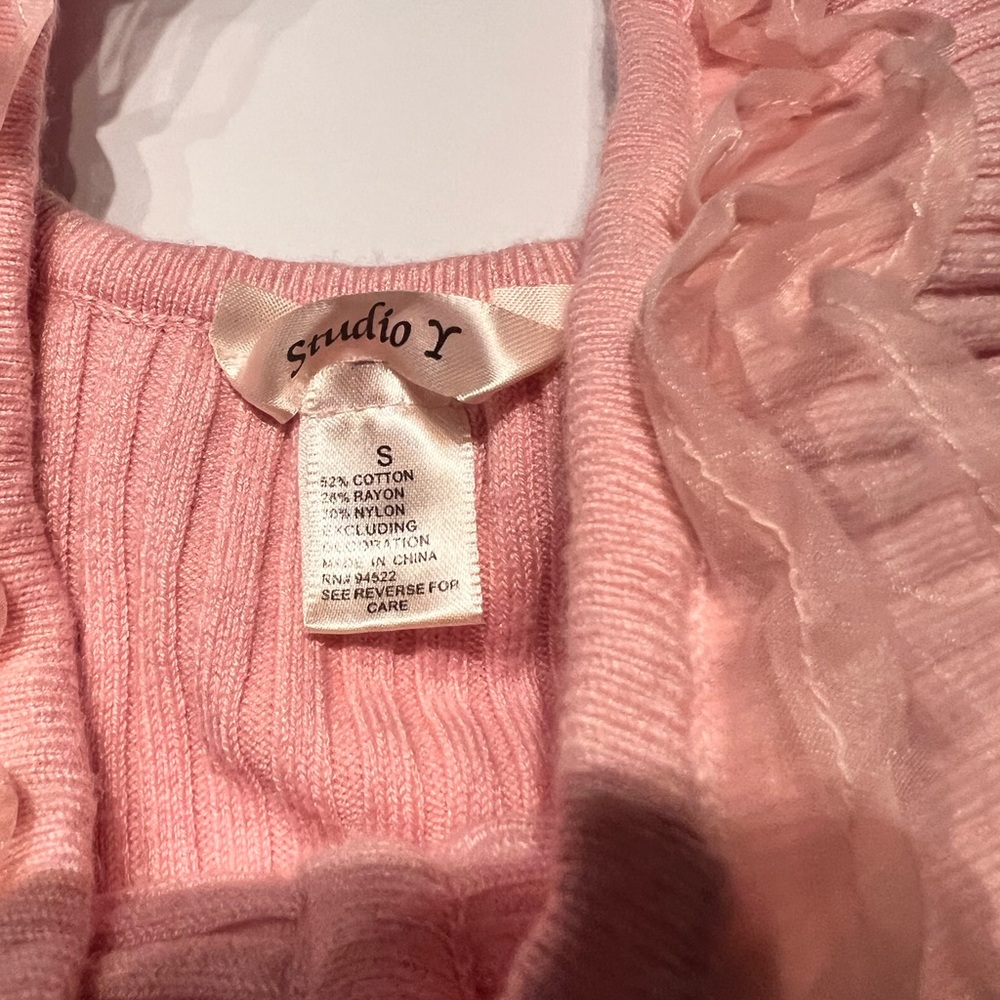 Studio Y Blush Ribbed Top with Ruffle Accent - Picture 4 of 5